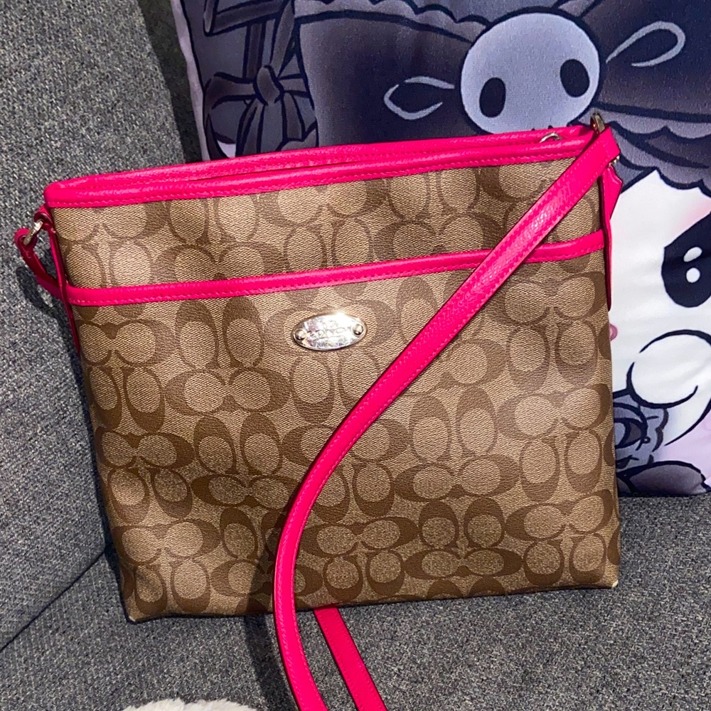 Coach Signature Brown and Pink Crossbody Bag